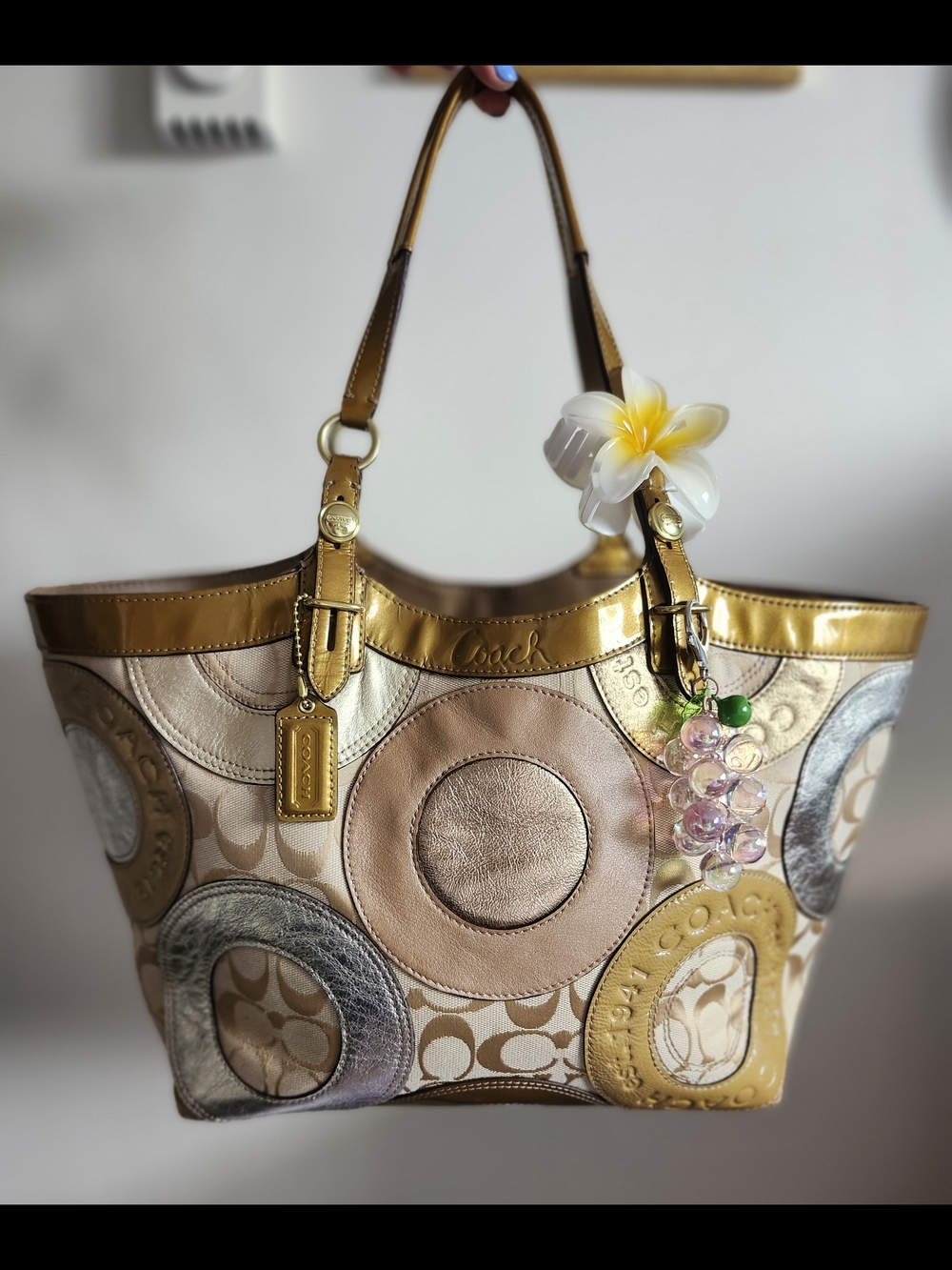 Vintage Coach Circle Patchwork Tote Bag